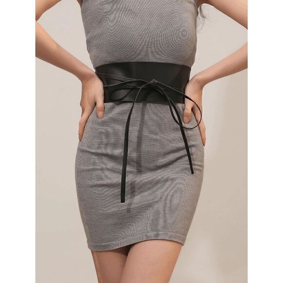 Bow Tie Wide Wrap Around Obi Corset Black Belt NEW SIZE L-XL NEW - Picture 11 of 15